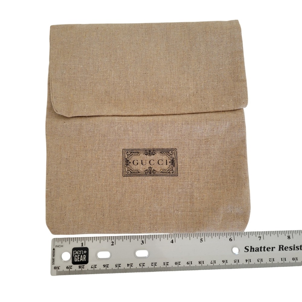 Gucci Tan Burlap Cotton Blend Dust Bag Fold Over Flap Accessory Pouch 8x7